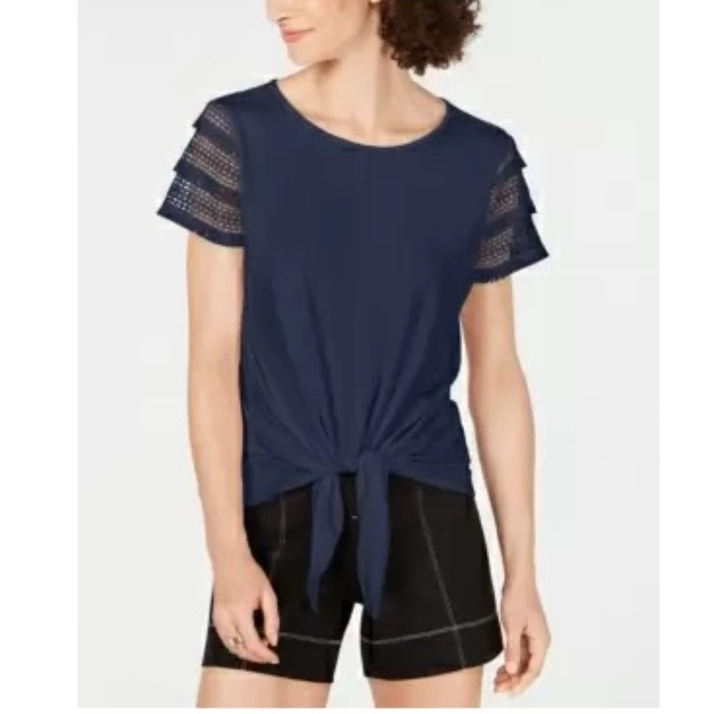 🎁Inc Lace-Sleeve Tie-Front Top